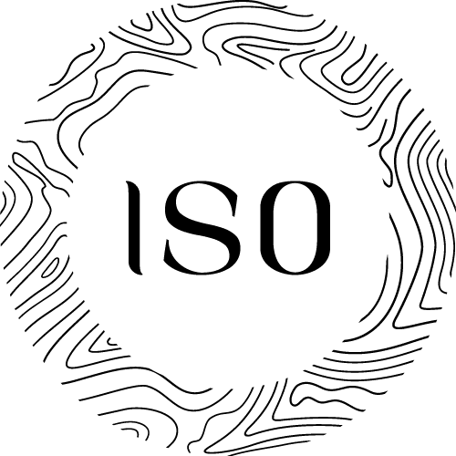 Black and white logo with the letters "ISO" at the center, surrounded by circular, wavy lines forming an abstract border, embodying the excellence of ISO standards.