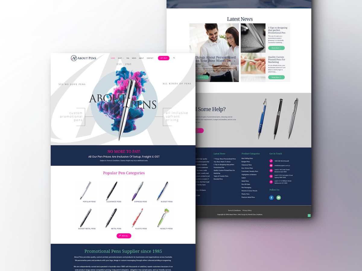 A website design for a medical device company specializing in Promotional Pens.