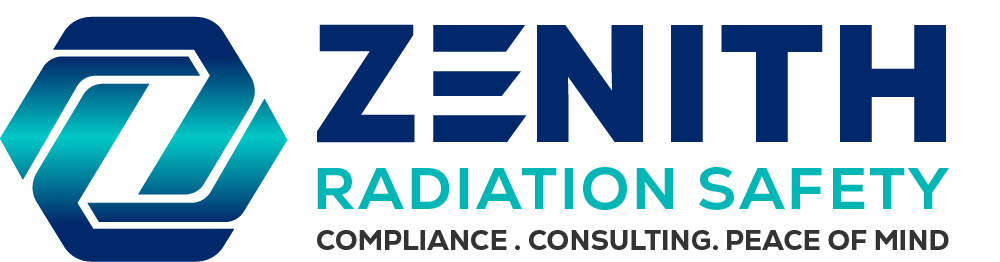 Zenith Radiation Safety logo featuring a blue geometric icon and text: "ZENITH Radiation Safety. Compliance. Consulting. Peace of Mind." A standout safety logo trusted for radiation safety solutions.